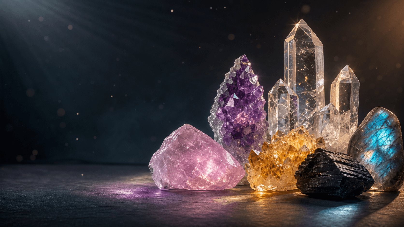 Generate an image of hero image in the context of "The Energies Represented by Different Types of Crystals".